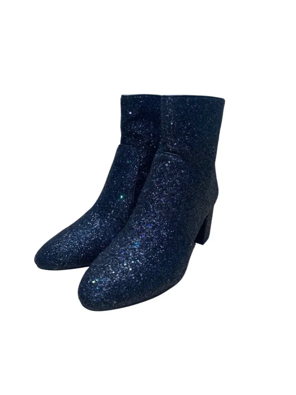 J. Crew Women’s Black Glitter Synthetic Zipper Block Heel Ankle Boots Size 9.5